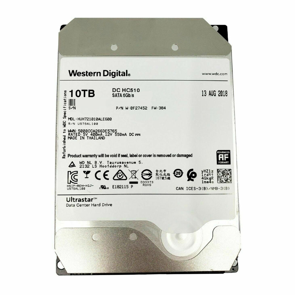 HGST Ultrastar He10 10TB 7200RPM 3.5" Internal Hard Drive - SATA 6Gb/s 256MB Cache - (0F27452) Manufacturer Recertified