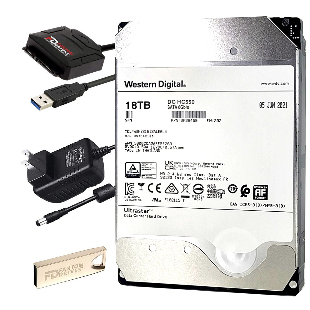 WD UltraStar 18TB Hard Drive Upgrade Kit - 0F38459 - With Fantom Drives Cloning Software in Flash Drive and USB to eSATA Cable Converter