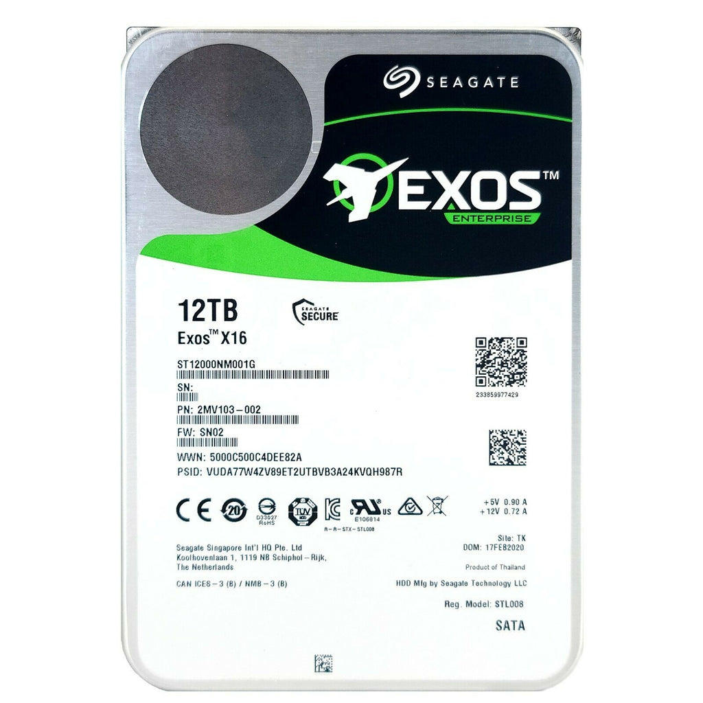 Seagate Exos X16 12TB 7200 RPM 3.5" Internal Hard Drive - SATA 6.0Gb/s 256MB Cache - (ST12000NM001G) New