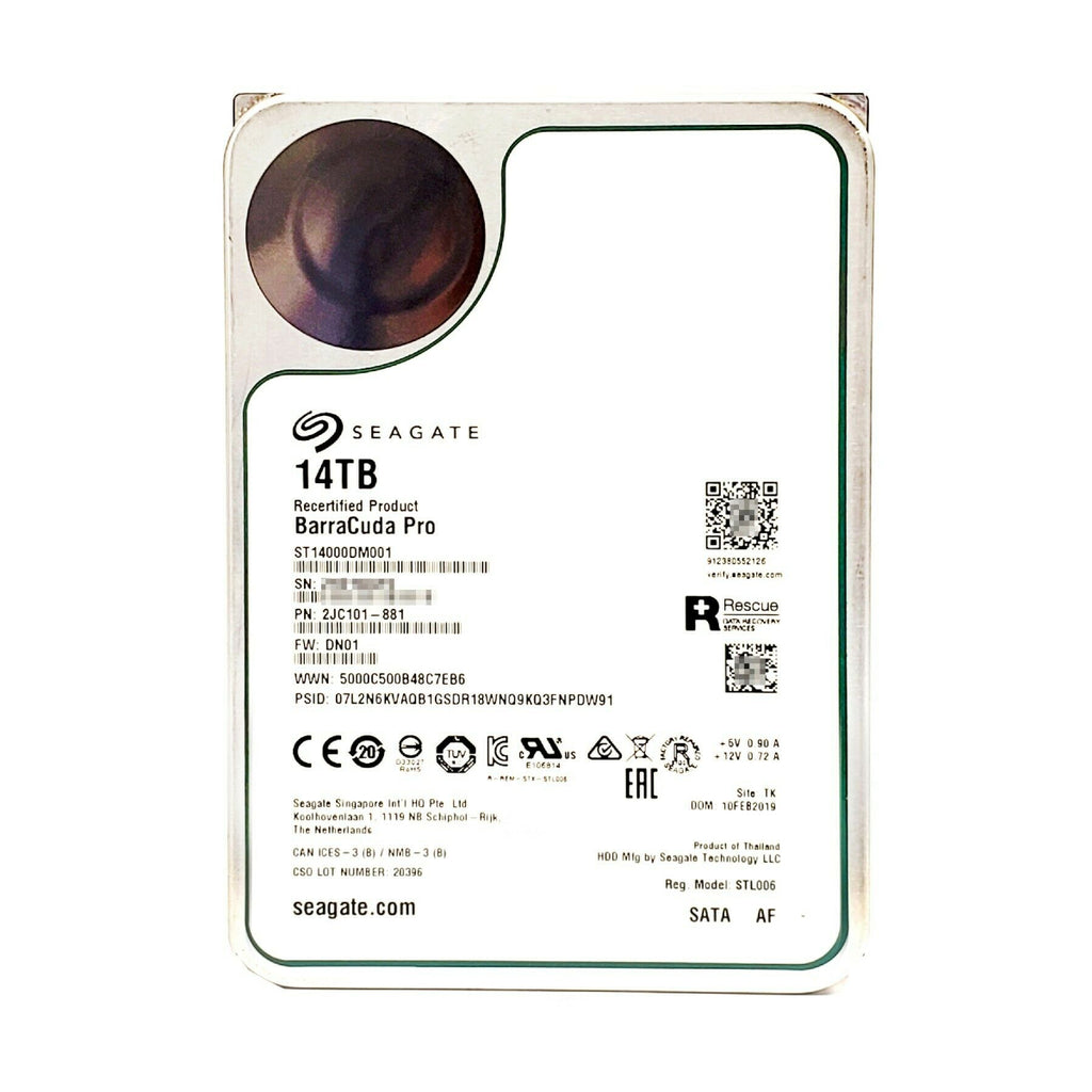 Seagate BarraCuda Pro 14TB 7200RPM 3.5" Internal Hard Drive - SATA 6GB/s 256MB Cache - (ST14000DM001-R) - Manufacturer Recertified